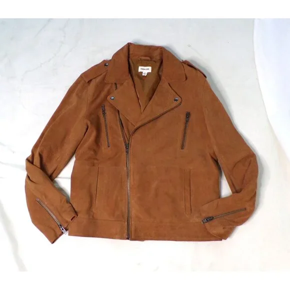 🆕OPEN EDIT from Nordstrom Suede Leather Moto Jacket Medium Camel Brown - Picture 6 of 12